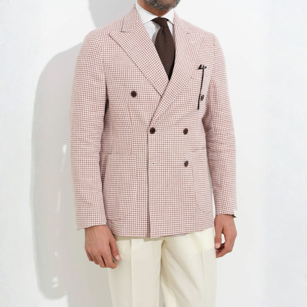 Kruvaze Blazer Ceket - Kiremit Pied de Poule
