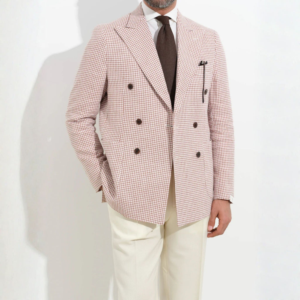 Kruvaze Blazer Ceket - Kiremit Pied de Poule