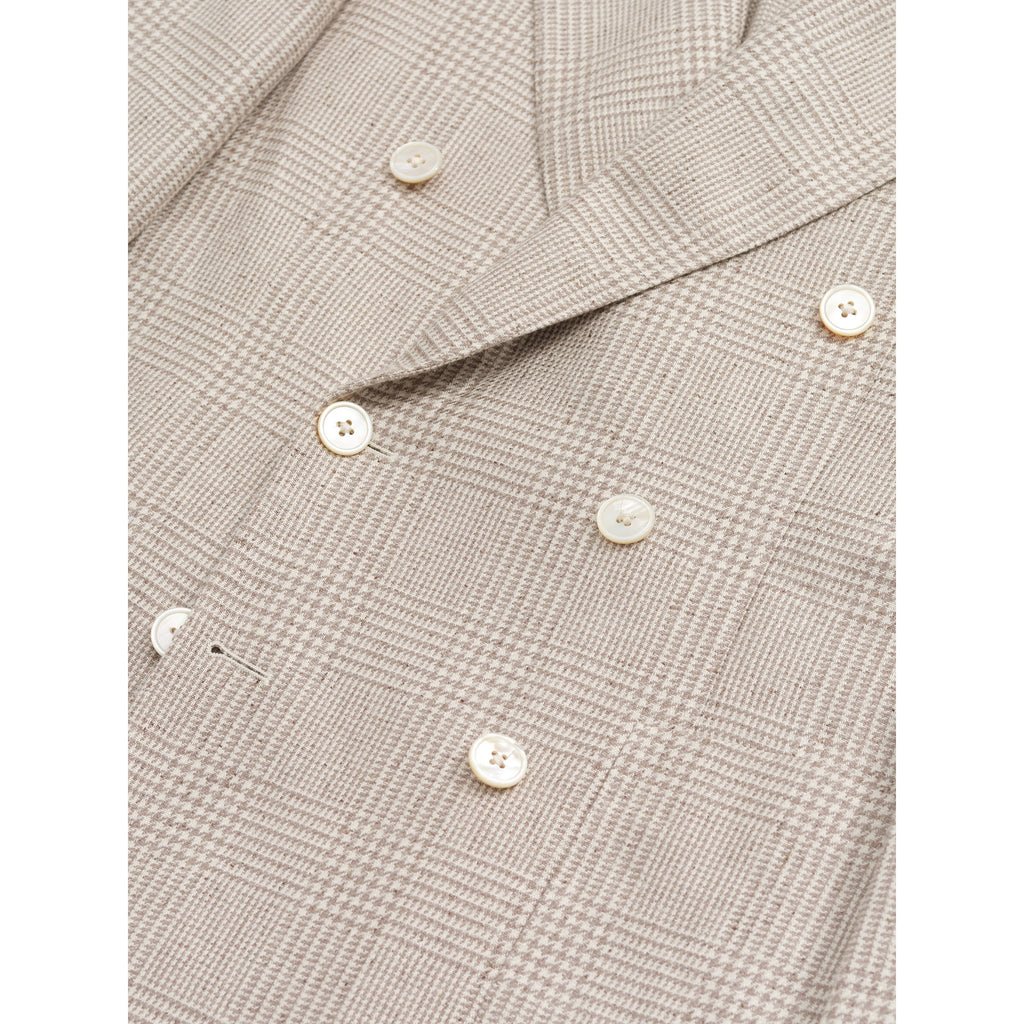 Bonherre mağazasından Borriello X Enis İnci kruvaze blazer, sedef düğmeler ve lüks Glen Check kumaş detayı.