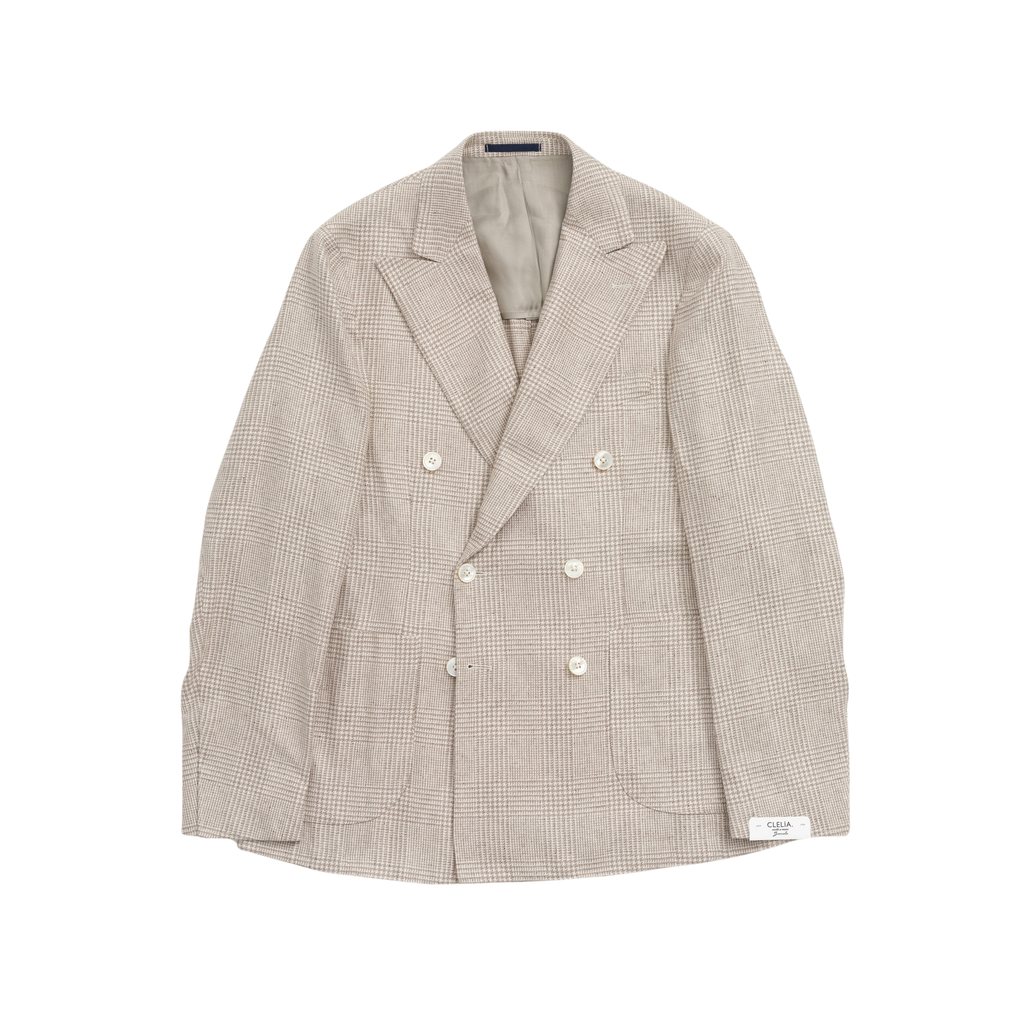 Kruvaze Blazer Ceket - Bej Glen Check İpek