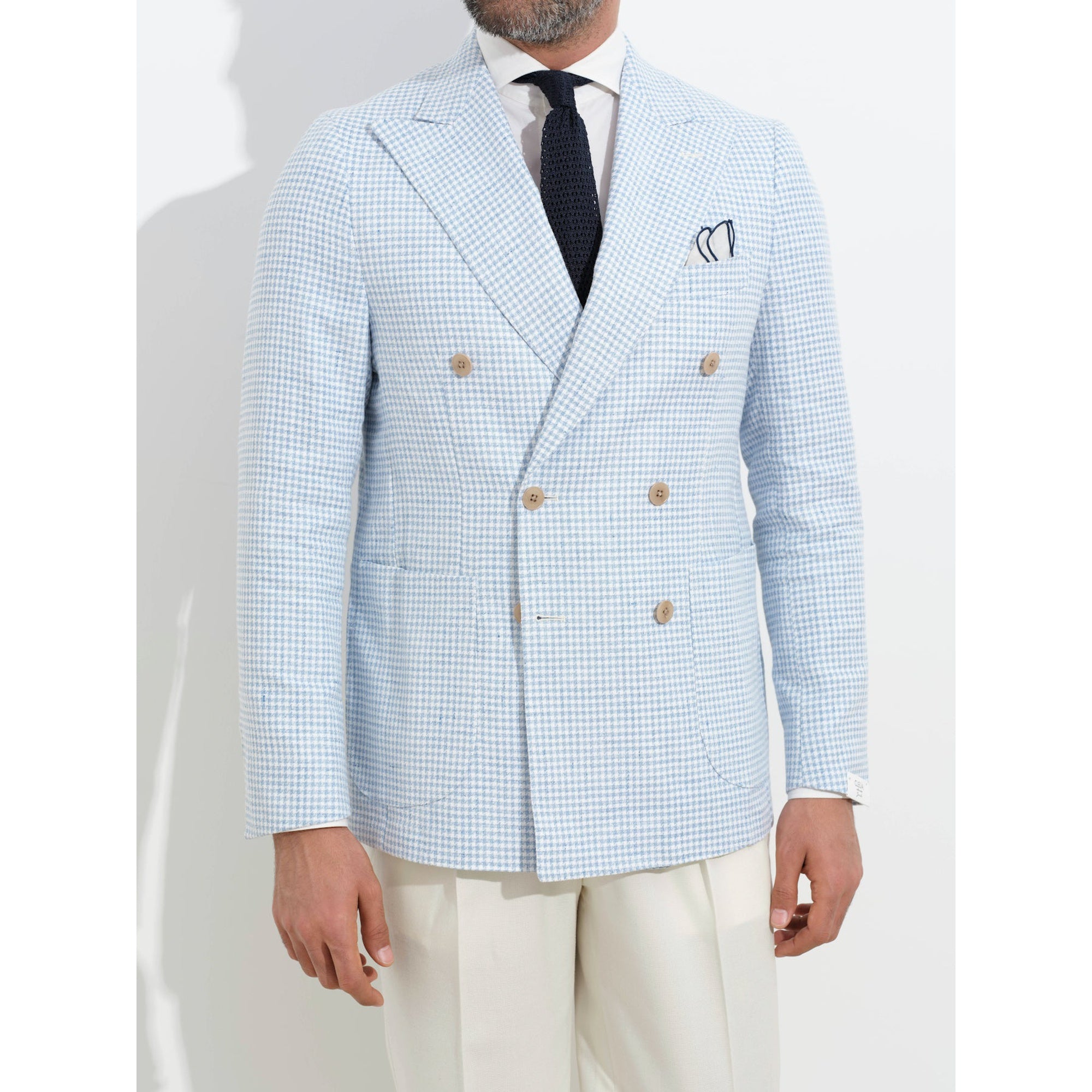 Bonherre mağazasından Borriello X Enis İnci Kruvaze Blazer Ceket - Mavi Pied de Poule, premium İtalyan kumaşından el işçiliğiyle üretilmiş lüks erkek ceket.