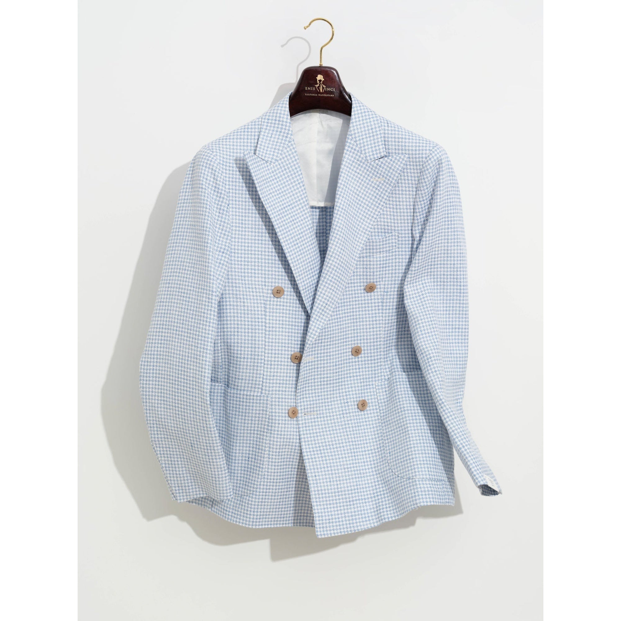 Bonherre mağazasından Borriello X Enis İnci Kruvaze Blazer Ceket - Mavi Pied de Poule, premium İtalyan kumaşından el işçiliğiyle üretilmiş lüks erkek ceket.