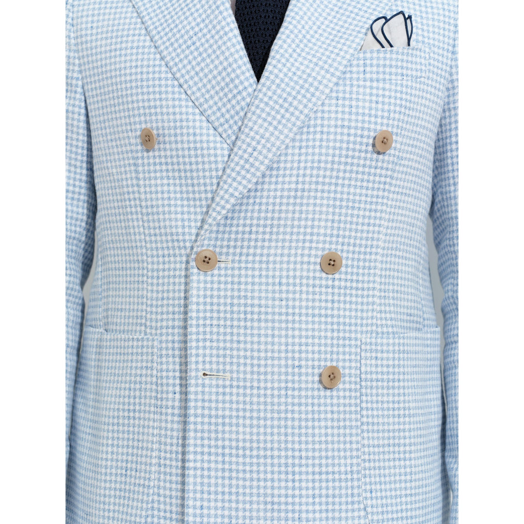 Bonherre mağazasından Borriello X Enis İnci Kruvaze Blazer Ceket - Mavi Pied de Poule, premium İtalyan kumaşından el işçiliğiyle üretilmiş lüks erkek ceket.