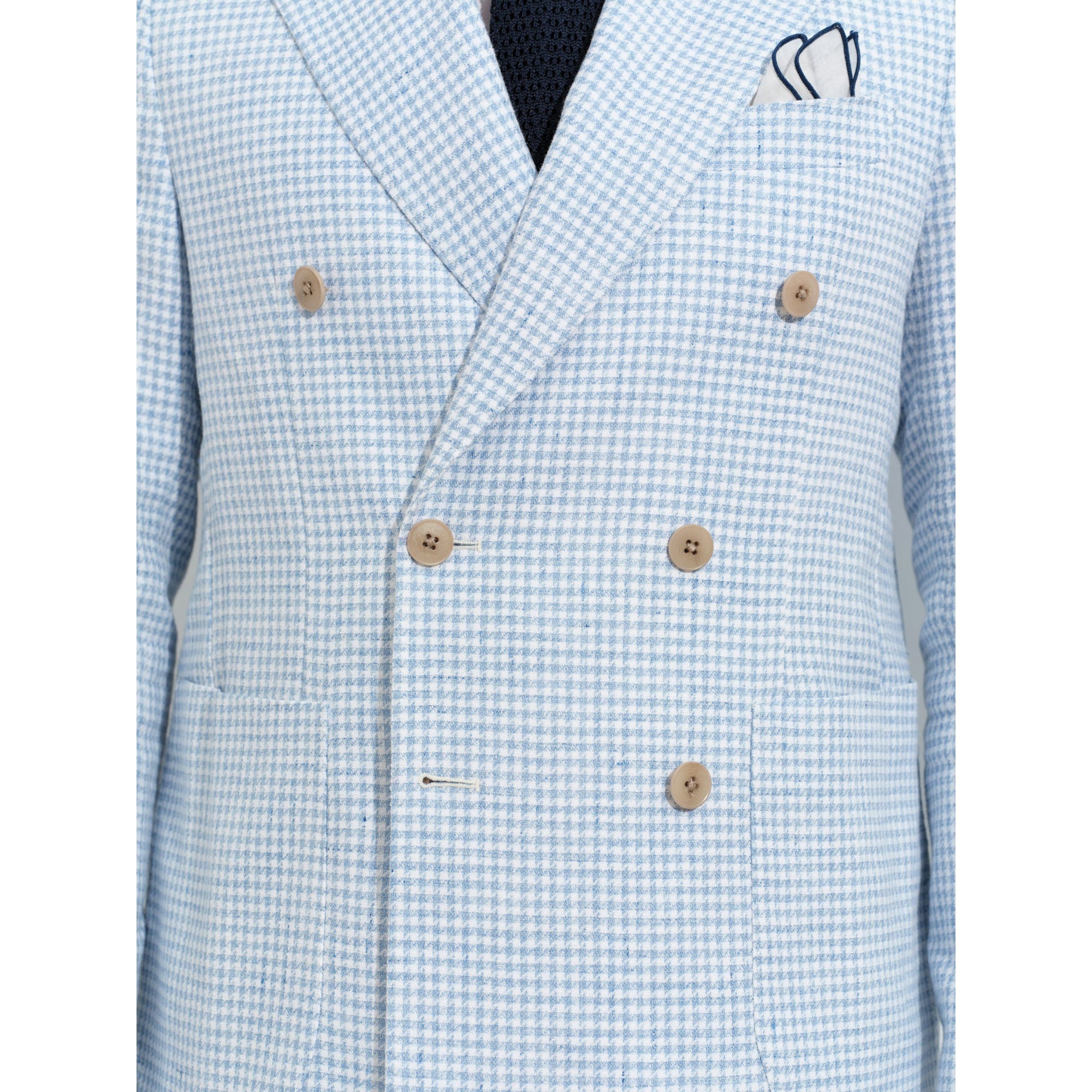 Bonherre mağazasından Borriello X Enis İnci Kruvaze Blazer Ceket - Mavi Pied de Poule, premium İtalyan kumaşından el işçiliğiyle üretilmiş lüks erkek ceket.