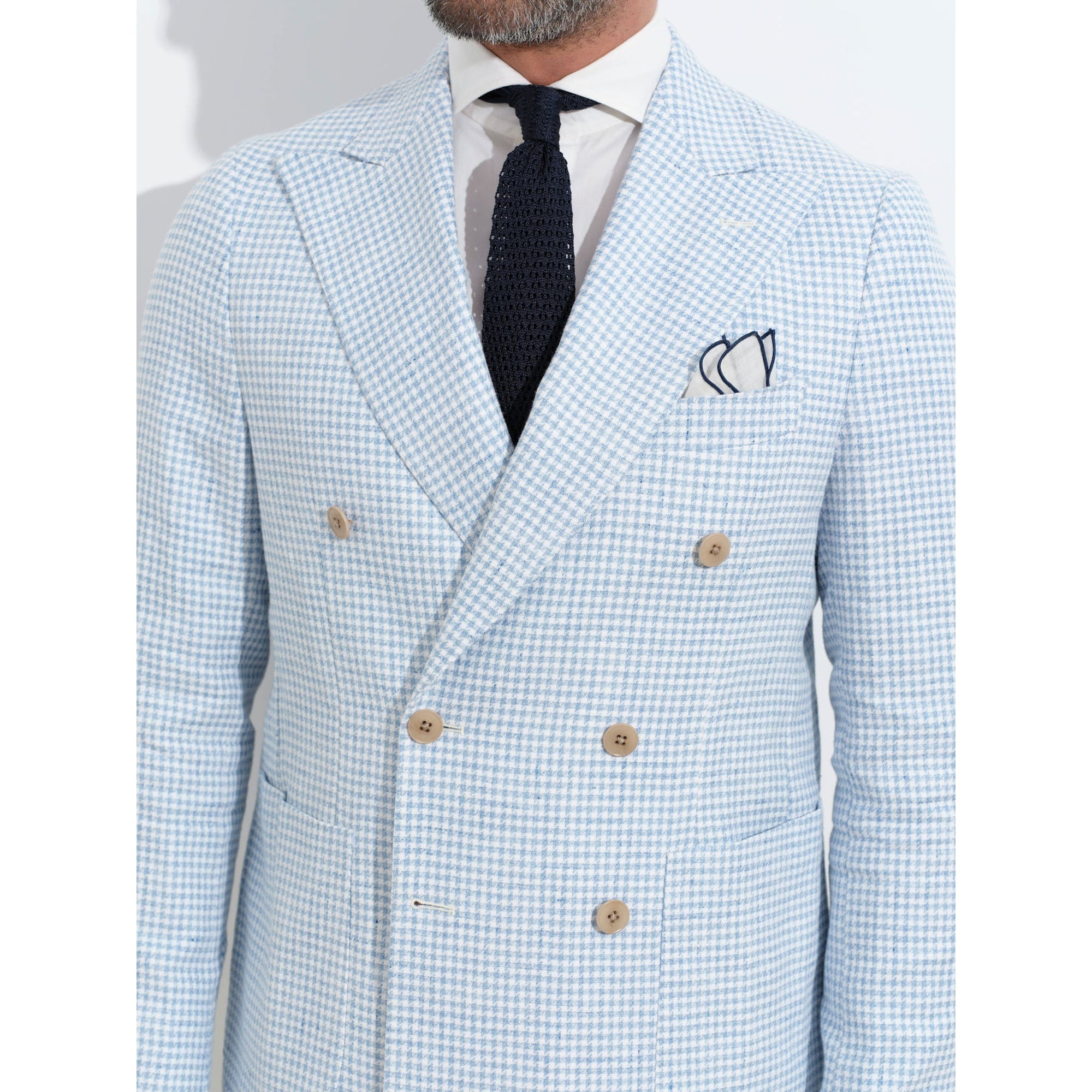Bonherre mağazasından Borriello X Enis İnci Kruvaze Blazer Ceket - Mavi Pied de Poule, premium İtalyan kumaşından el işçiliğiyle üretilmiş lüks erkek ceket.