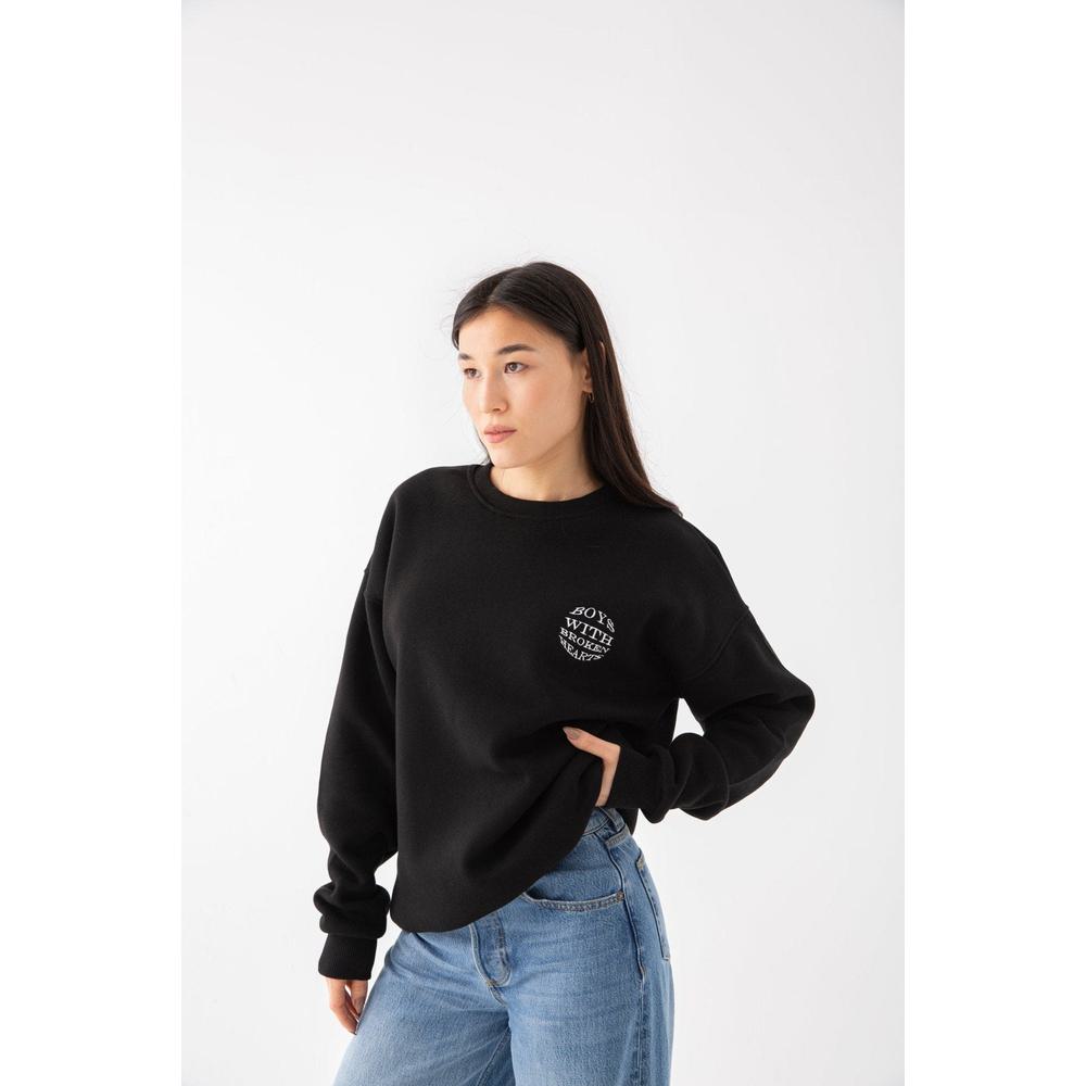 Nakışlı Siyah Düz Sweatshirt