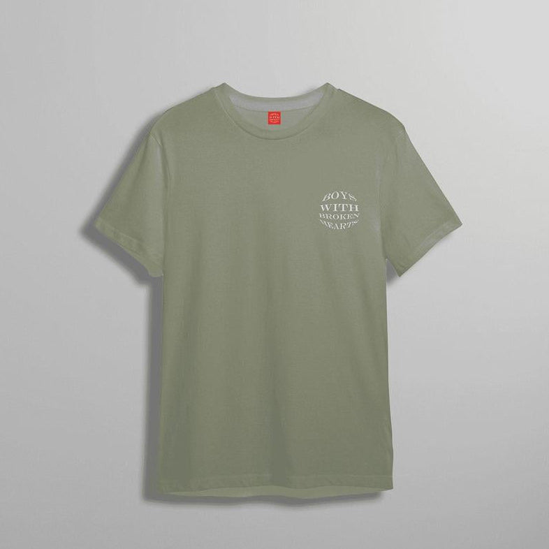 Nakışlı Kabartma Baskılı Yeşil Tişört