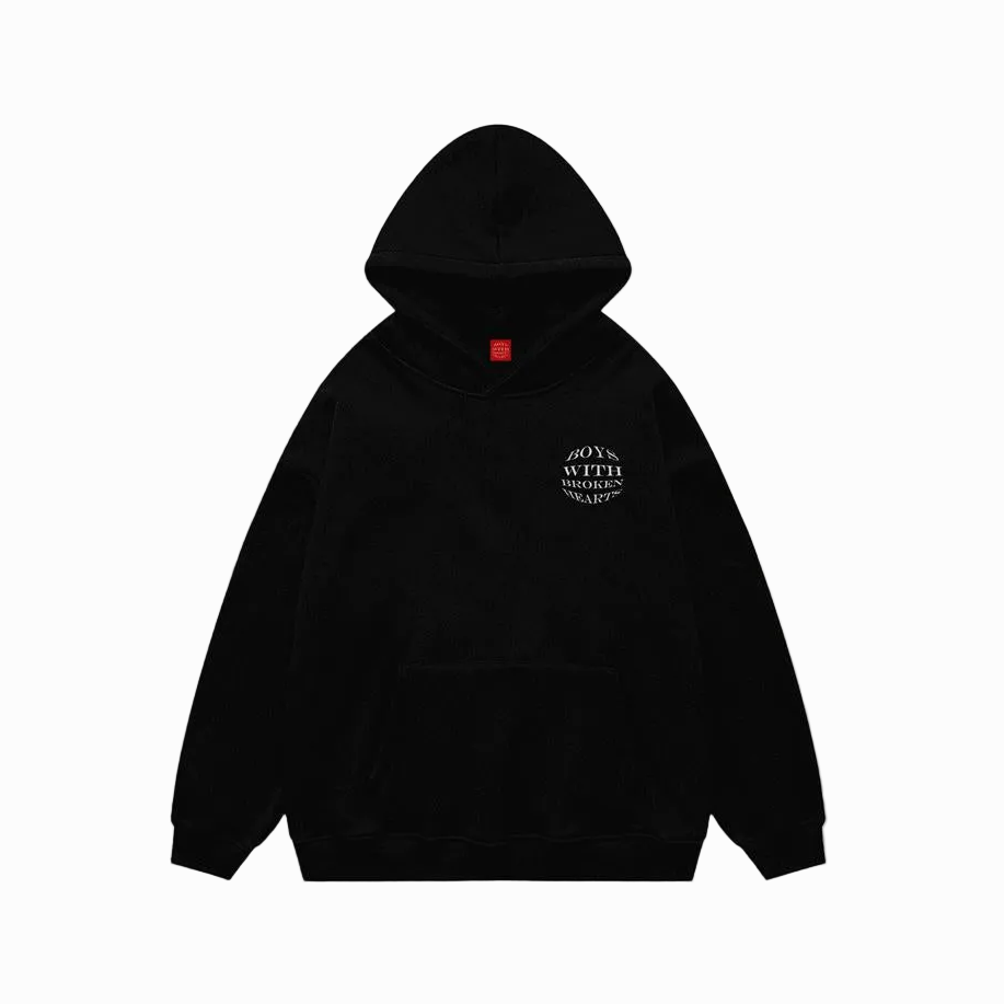 Kabartma Baskılı Hoodie - Siyah