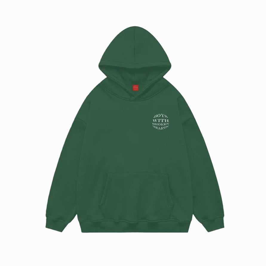 Kabartma Baskılı Hoodie - Yeşil