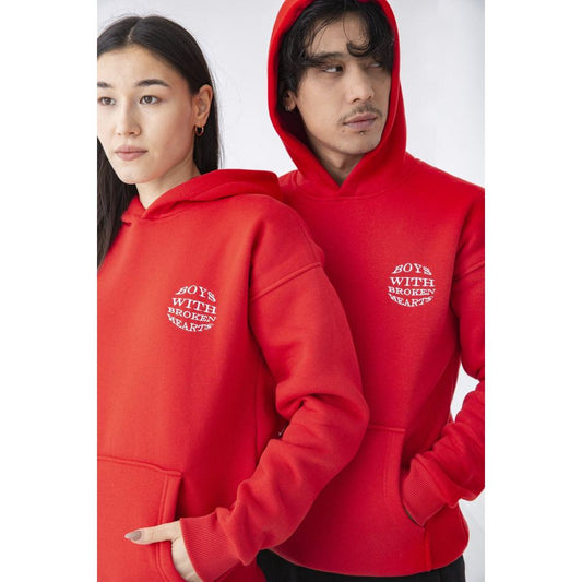 Kabartma Baskılı Hoodie - Kırmızı