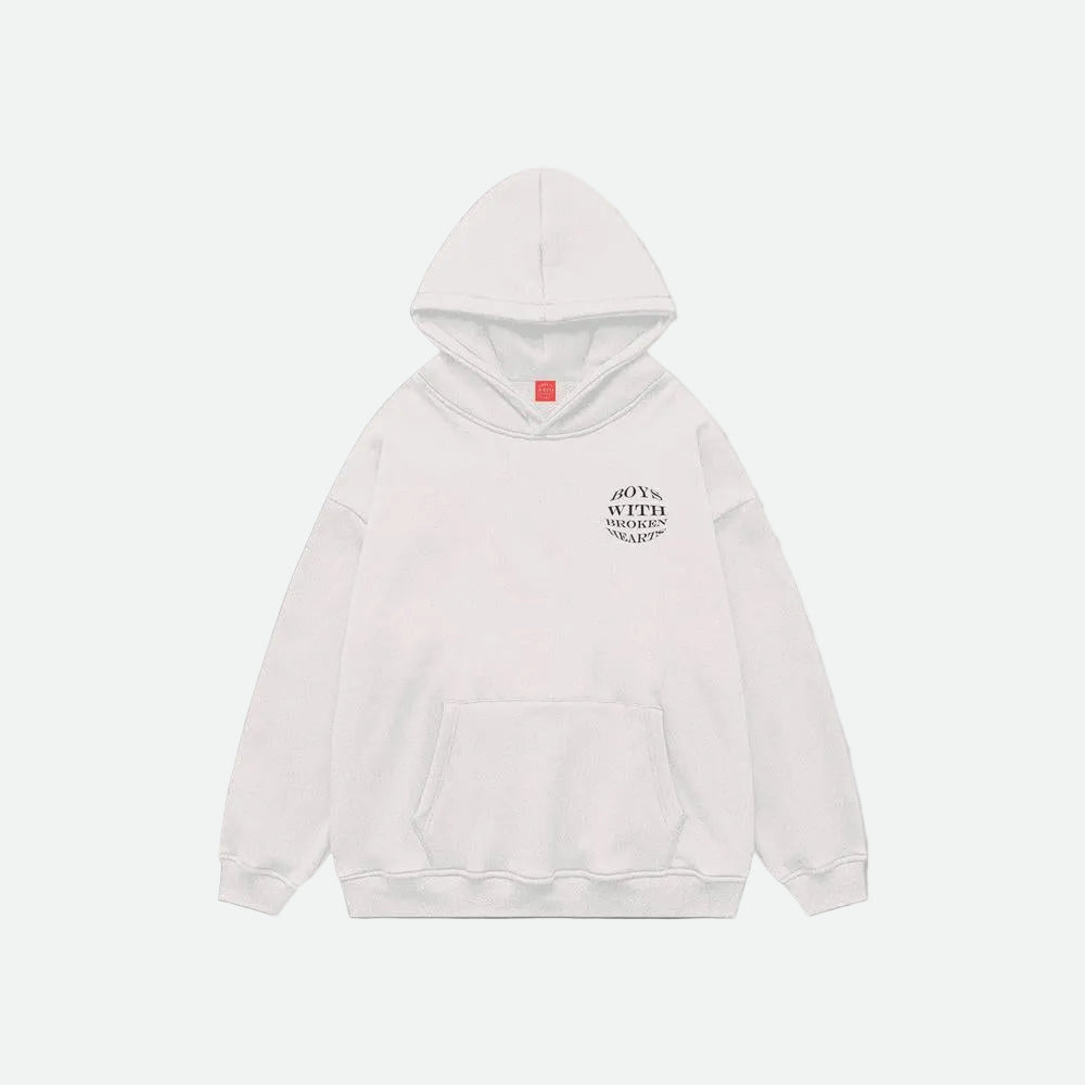 Kabartma Baskılı Hoodie - Beyaz