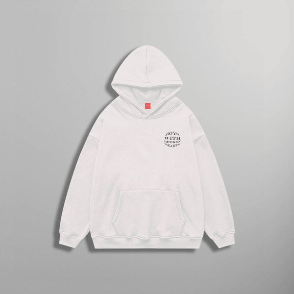 Kabartma Baskılı Hoodie - Beyaz