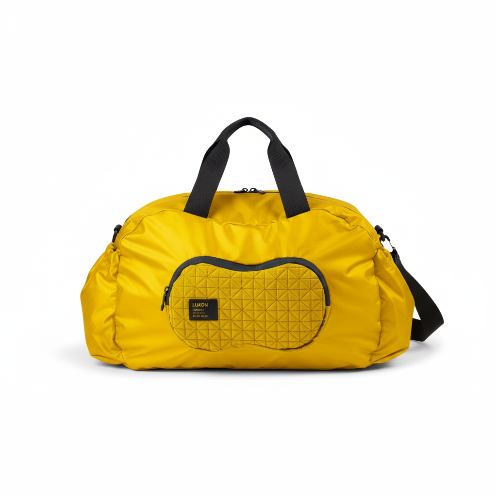 Bonherre mağazasından Lexon Peanut, sarı renkli, 27,7L kapasiteli, katlanabilir ve suya dayanıklı mikrofiber spor çantası.