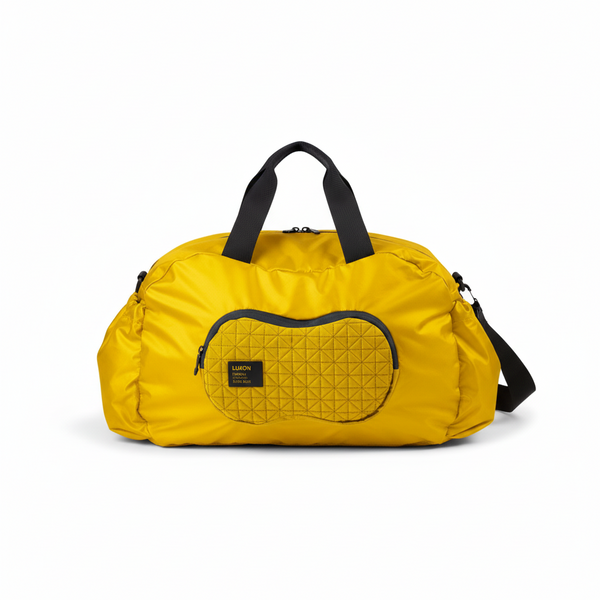 Bonherre mağazasından Lexon Peanut, sarı renkli, 27,7L kapasiteli, katlanabilir ve suya dayanıklı mikrofiber spor çantası.