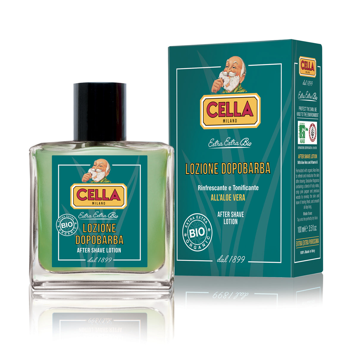 Bonherre mağazasından Cella Milano Aloe Vera Özlü Organik Tıraş Sonrası Losyon, tahriş karşıtı ve nemlendirici lüks erkek bakım ürünü.