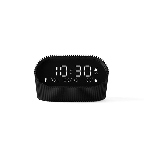 Bonherre mağazasından Lexon Ray Clock, eğerek alarm kurma özellikli, termometreli ve nem ölçerli lüks şarj edilebilir dijital alarm saat.