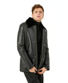 Siyah Olen Erkek Kürk Kaban - Bonherre