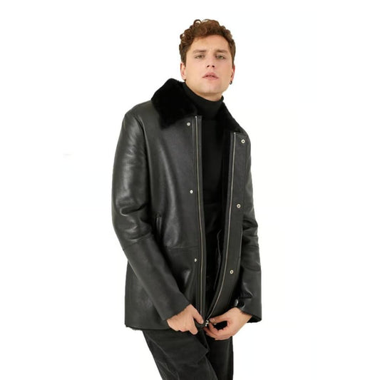Siyah Olen Erkek Kürk Kaban - Bonherre
