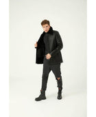 Siyah Olen Erkek Kürk Kaban - Bonherre