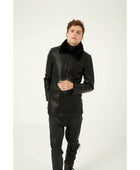 Siyah Olen Erkek Kürk Kaban - Bonherre