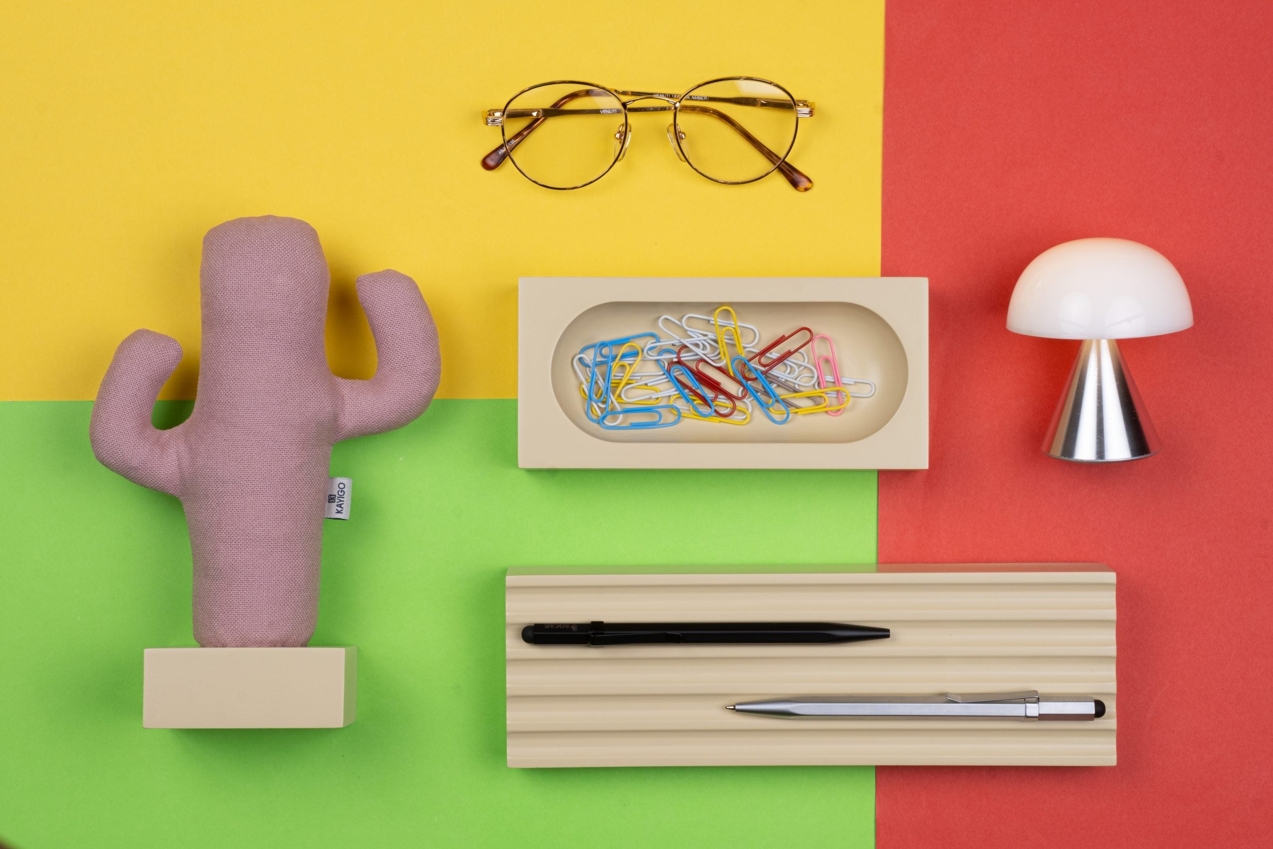 Kayigo Woody Krem Üçlü Ofis  Seti - Pembe Cactus