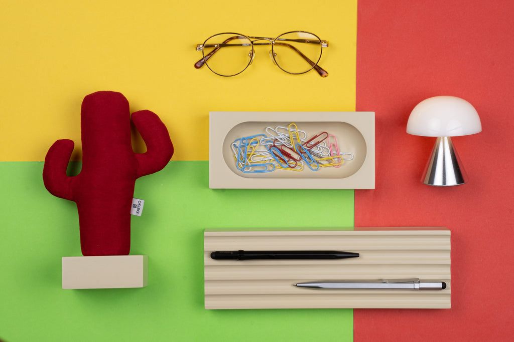 Kayigo  Woody Krem Üçlü Ofis  Seti - Kırmızı Cactus