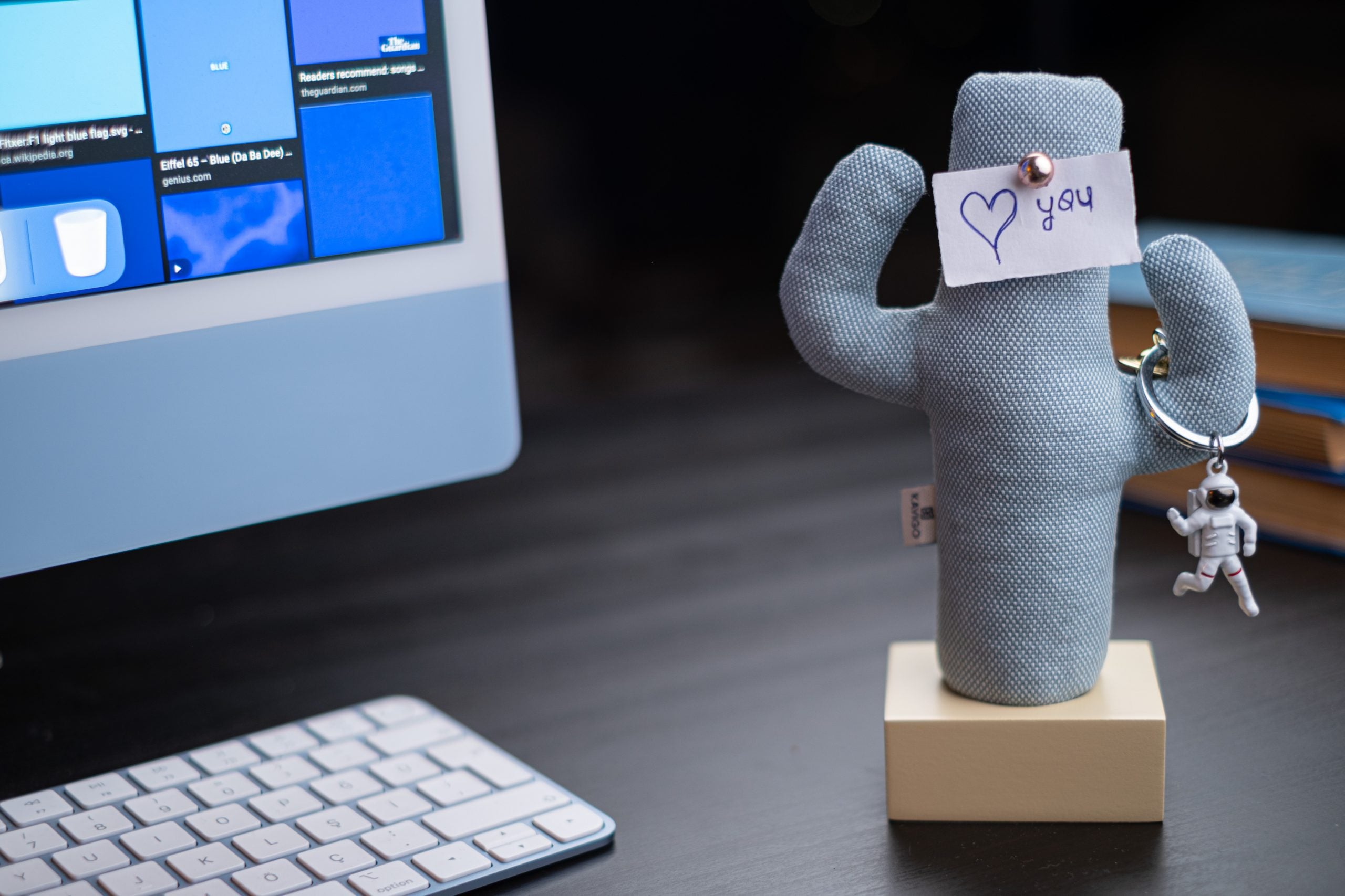 Kayigo Woody Krem Üçlü Ofis  Seti - Mavi Cactus