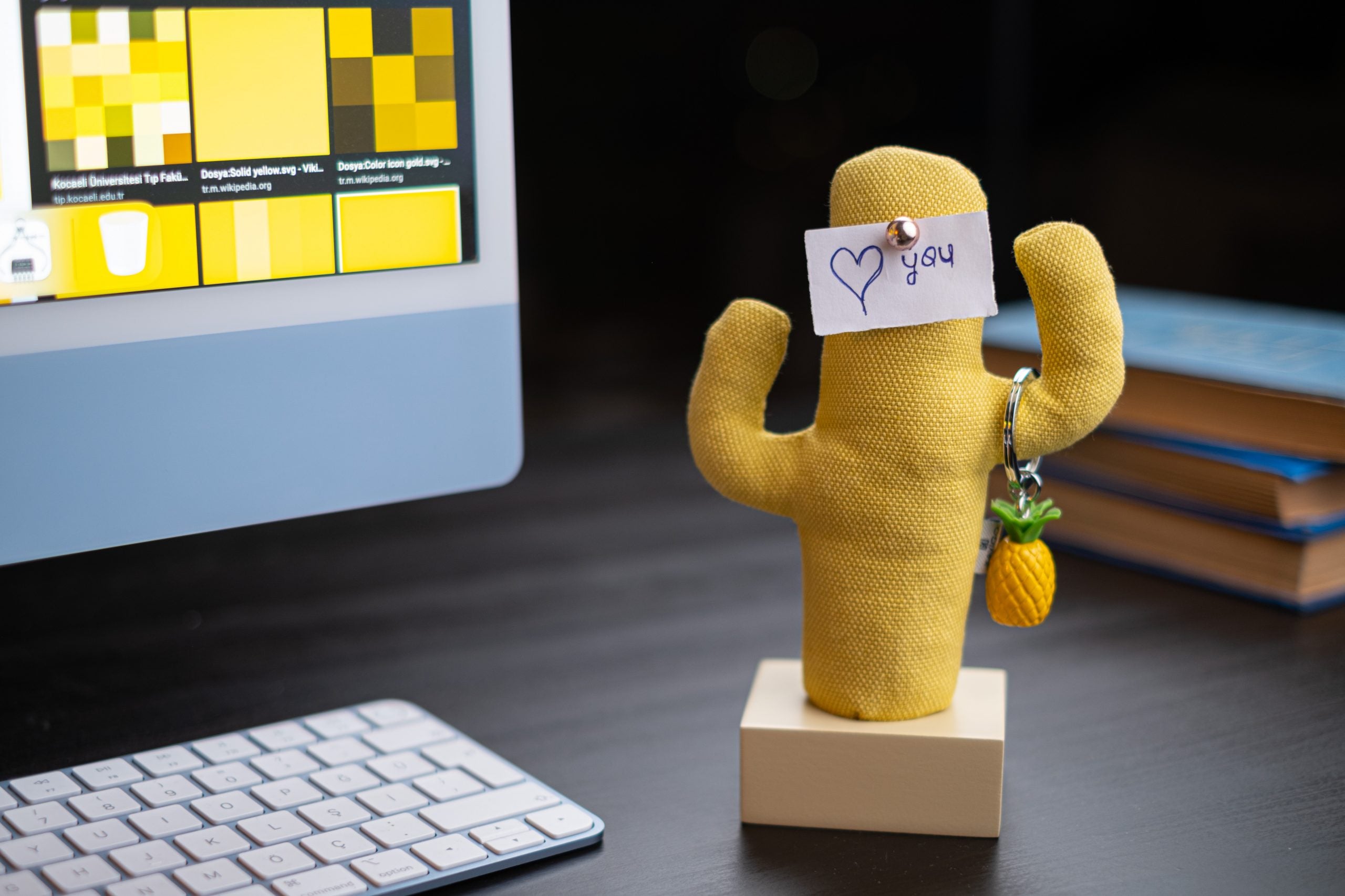 Kayigo Woody Krem Üçlü Ofis  Seti - Sarı Cactus