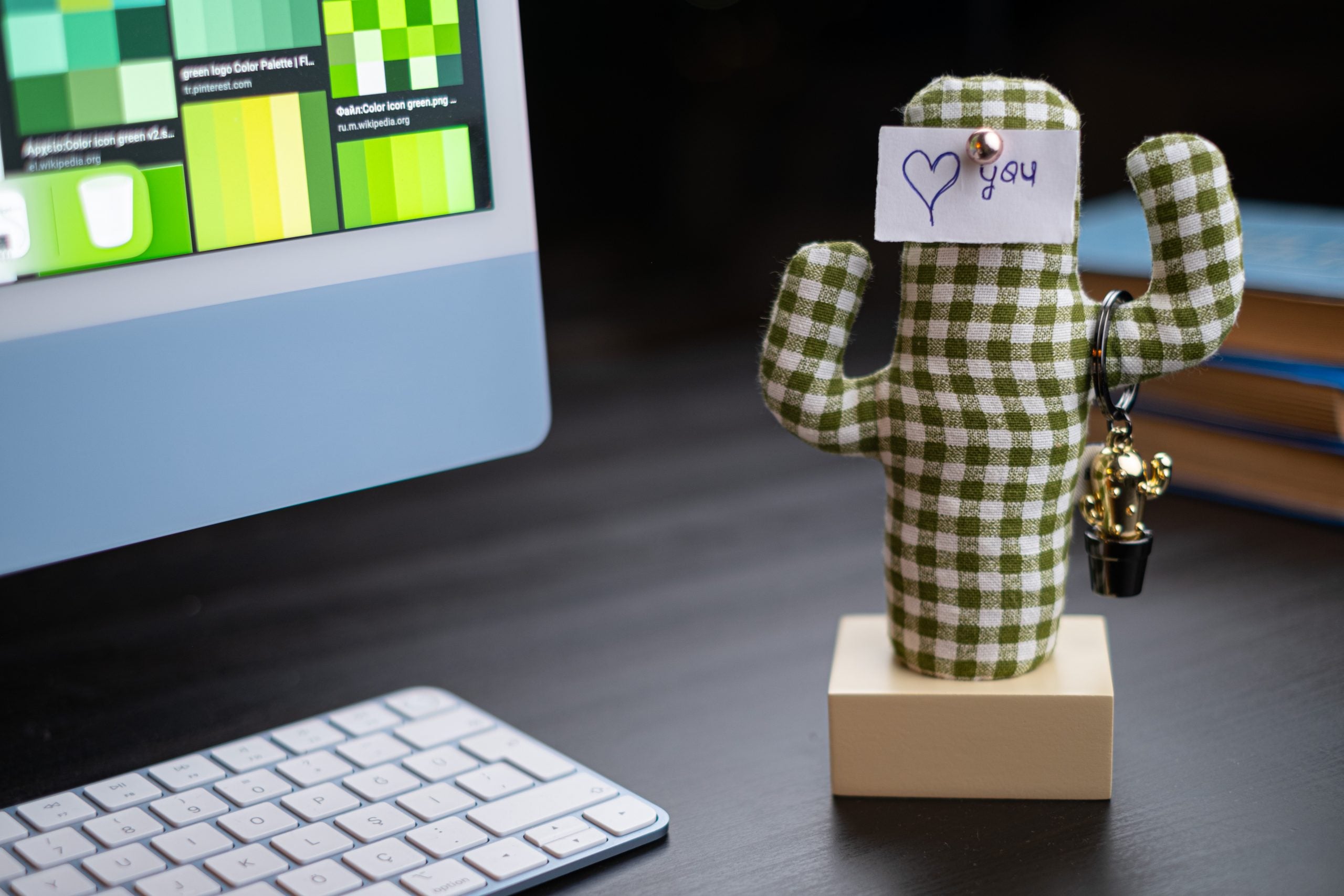 Kayigo Woody Krem Üçlü Ofis  Seti - Pötikareli Cactus