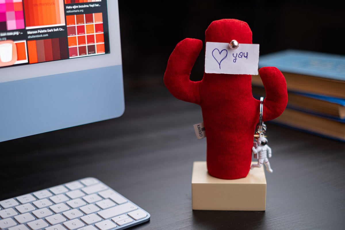 Kayigo  Woody Krem Üçlü Ofis  Seti - Kırmızı Cactus