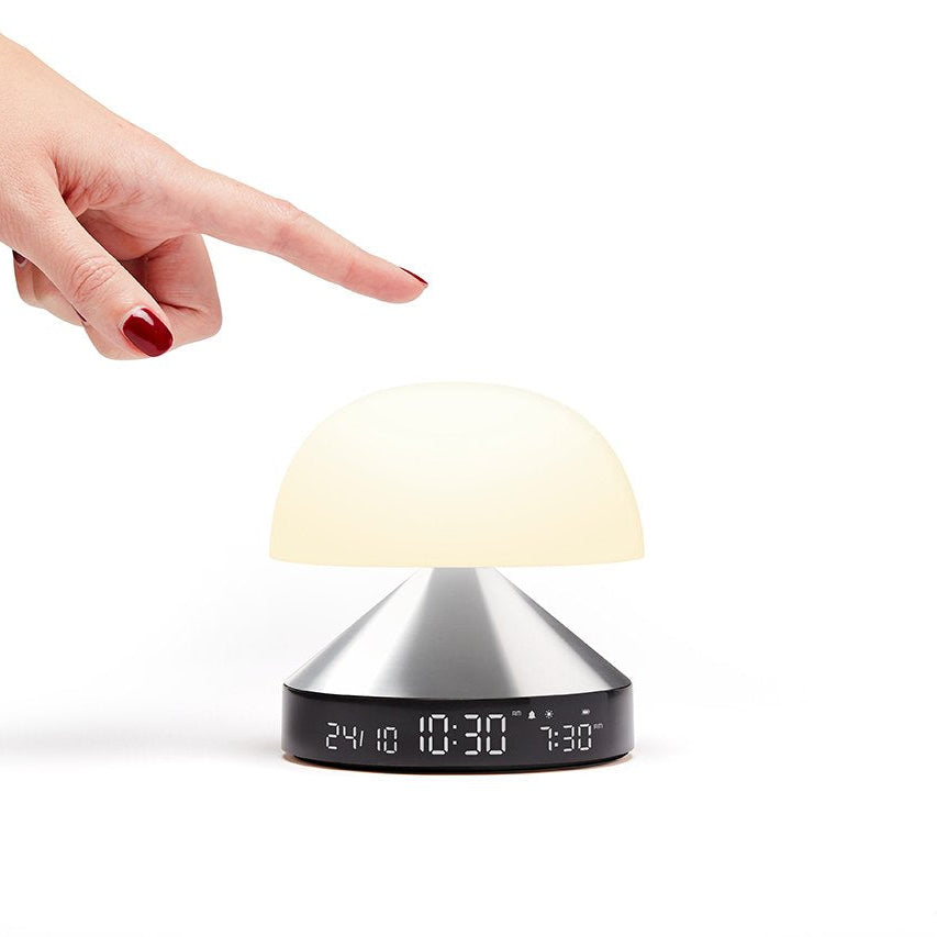 Bonherre mağazasından Lexon Mina Sunrise, gün doğumu simülasyonlu, 9 renkli LED lambalı, doğal sesli ve şarj edilebilir lüks alarm saat.