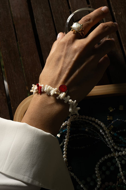 Miela Kare Gold İnci yüzük