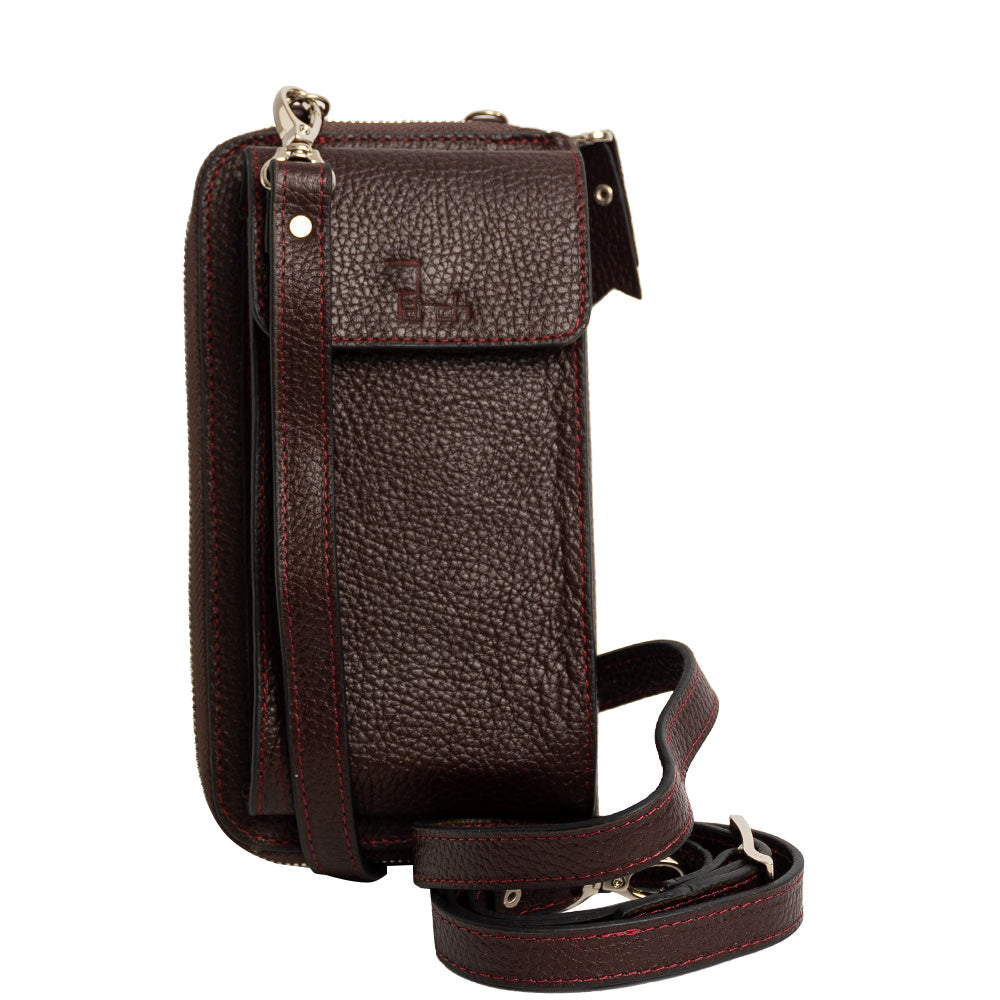 El yapımı bordo deri pasaport ve telefon çantası – floater dana derisi, çok gözlü tasarım