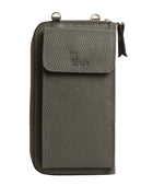 El yapımı gri deri pasaport ve telefon çantası – floater dana derisi, çok gözlü tasarım