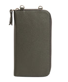 El yapımı gri deri pasaport ve telefon çantası – floater dana derisi, çok gözlü tasarım