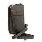 El yapımı gri deri pasaport ve telefon çantası – floater dana derisi, çok gözlü tasarım