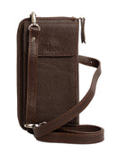 El yapımı kahverengi deri pasaport ve telefon çantası – floater dana derisi, çok gözlü tasarım