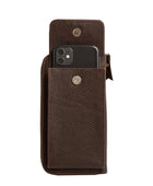 El yapımı kahverengi deri pasaport ve telefon çantası – floater dana derisi, çok gözlü tasarım