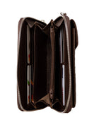 El yapımı kahverengi deri pasaport ve telefon çantası – floater dana derisi, çok gözlü tasarım