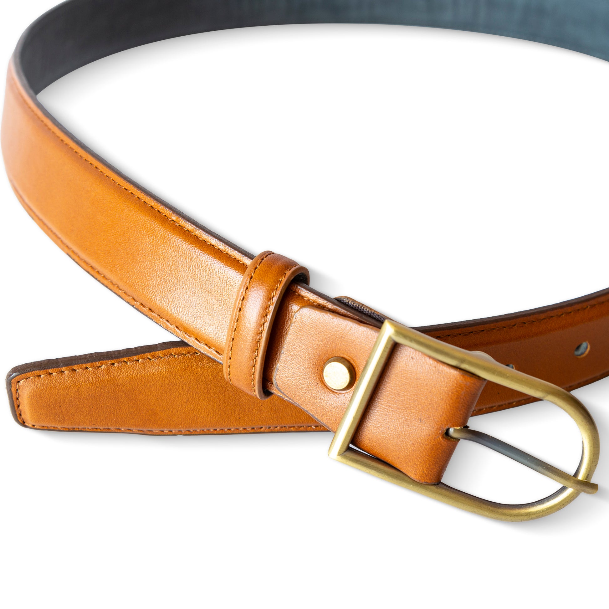 El yapımı hakiki deri erkek kemer – düz taba, 3.5 cm, pirinç tokalı