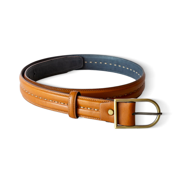 El yapımı hakiki taba deri erkek kemer – 3.5 cm, el dikişli, pirinç tokalı