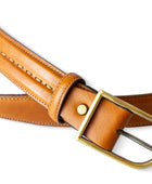 El yapımı hakiki taba deri erkek kemer – 3.5 cm, el dikişli, pirinç tokalı