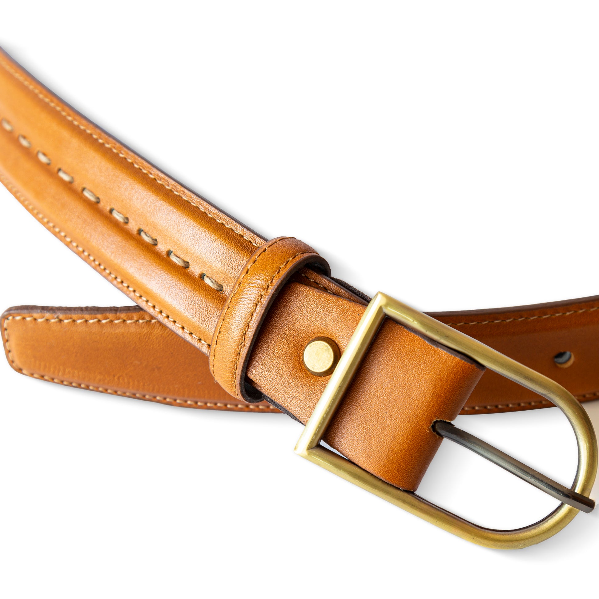 El yapımı hakiki taba deri erkek kemer – 3.5 cm, el dikişli, pirinç tokalı