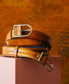 El yapımı hakiki deri erkek kemer – düz taba, 3.5 cm, pirinç tokalı