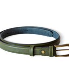 El yapımı hakiki floater deri kemer – zeytin yeşili, 2.5 cm, antik pirinç tokalı