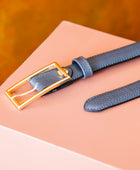 El yapımı hakiki gri floater deri kemer – 2.5 cm unisex dana derisi, altın tokalı