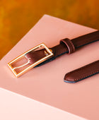 El yapımı hakiki kahverengi deri kemer – 2.5 cm dana derisi, altın tokalı