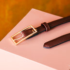 El yapımı hakiki kahverengi deri kemer – 2.5 cm dana derisi, altın tokalı