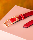 El yapımı hakiki kırmızı deri kemer – 2.5 cm floater dana derisi, altın tokalı