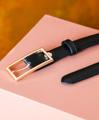 El yapımı hakiki siyah deri kemer – 2.5 cm unisex dana derisi, altın tokalı